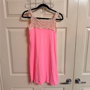 VTG 70s Neon Pink Short Avian Nylon Slip Dress
